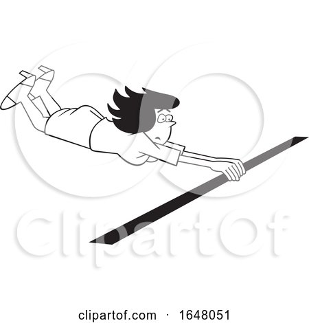 Cartoon Black and White Business Woman Crossing the Finish Line by Johnny Sajem
