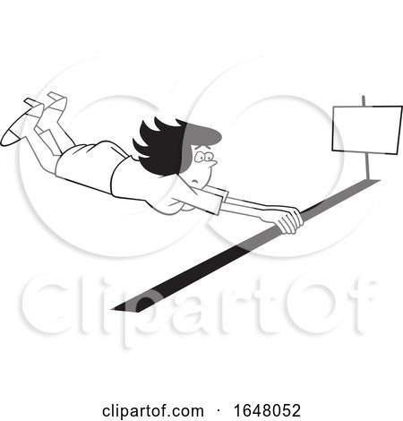 Cartoon Black and White Business Woman Barely Crossing the Finish Line by Johnny Sajem