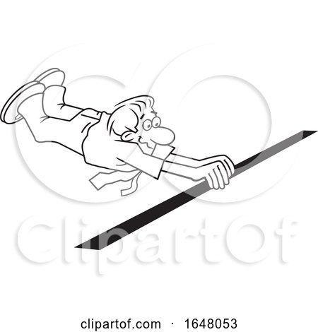 Cartoon Black and White Business Man Crossing the Finish Line by Johnny Sajem