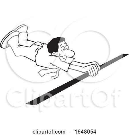 Cartoon Lineart Black Business Man Crossing the Finish Line by Johnny Sajem