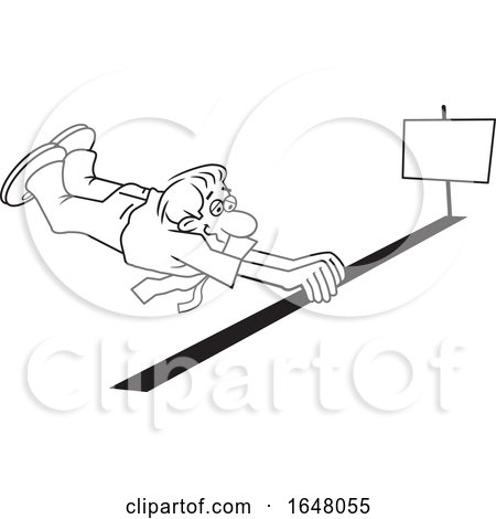 Cartoon Black and White Business Man Barely Crossing the Finish Line by Johnny Sajem