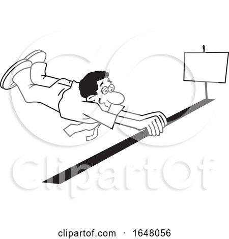 Cartoon Lineart Black Business Man Barely Crossing the Finish Line by Johnny Sajem