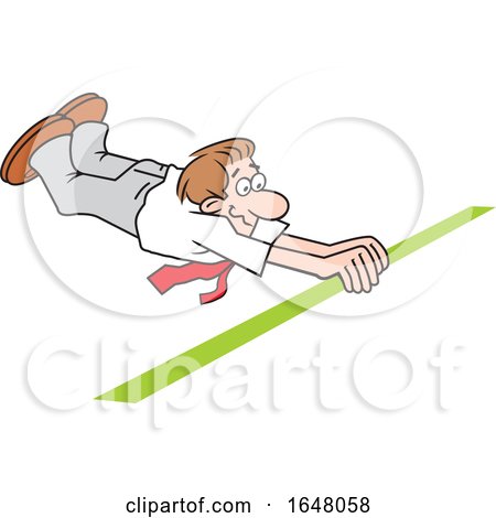 Cartoon White Business Man Barely Crossing the Finish Line by Johnny Sajem