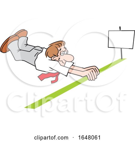 Cartoon White Business Man Crossing the Finish Line by Johnny Sajem