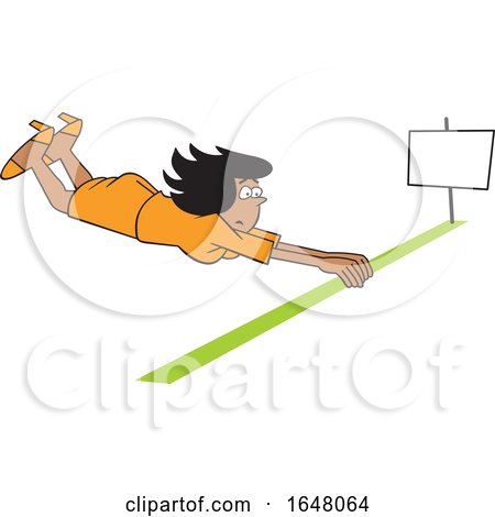 Cartoon Black Business Woman Barely Crossing the Finish Line by Johnny Sajem