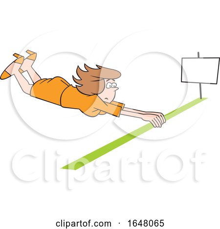 Cartoon White Business Woman Barely Crossing the Finish Line by Johnny Sajem