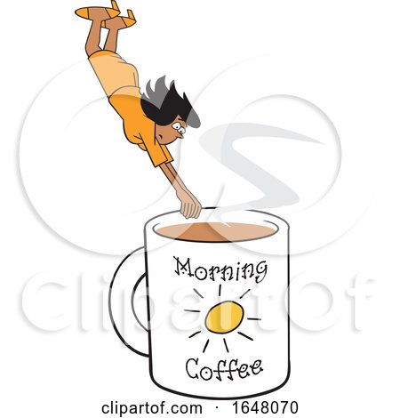 Cartoon Black Woman Diving into a Giant Coffee Mug by Johnny Sajem