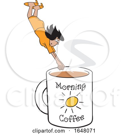 Cartoon Hispanic Woman Diving into a Giant Coffee Mug by Johnny Sajem