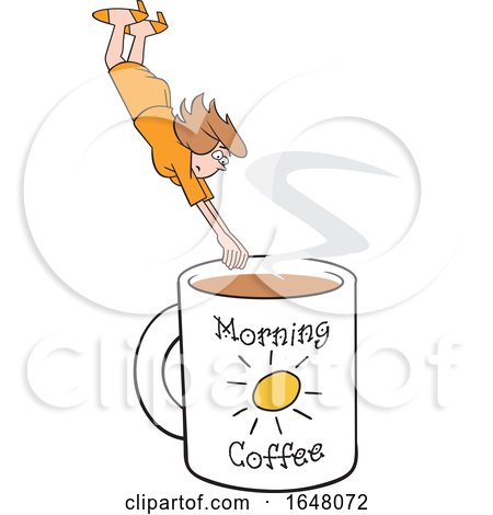 Cartoon White Woman Diving into a Giant Coffee Mug by Johnny Sajem