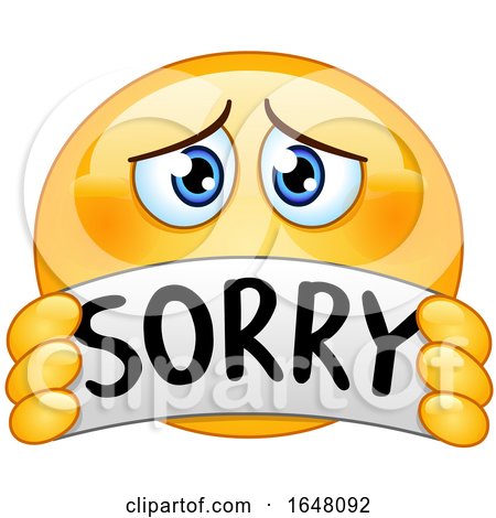 Cartoon Apologetic Emoji Holding a Sorry Banner by yayayoyo