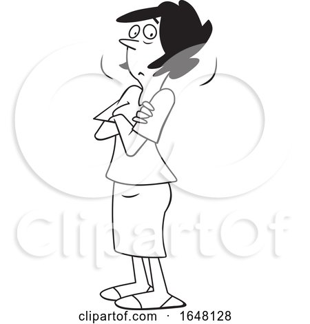 Cartoon Black and White Doubtful Woman with Folded Arms by Johnny Sajem