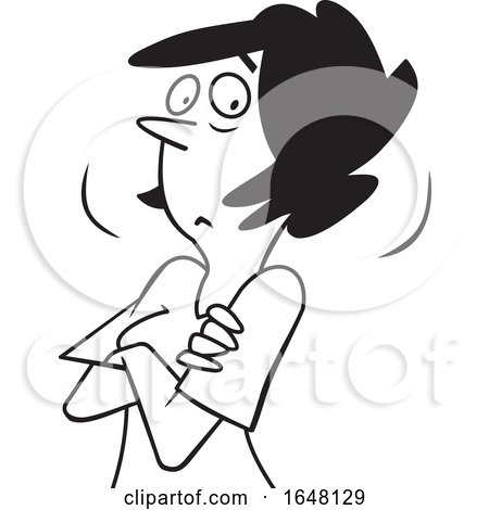 Cartoon Black and White Skeptical Woman with Folded Arms by Johnny Sajem