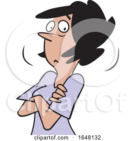 Cartoon Skeptical Hispanic Woman with Folded Arms by Johnny Sajem