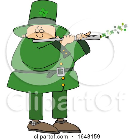 Cartoon St Patricks Day Leprechaun Playing a Flute by djart