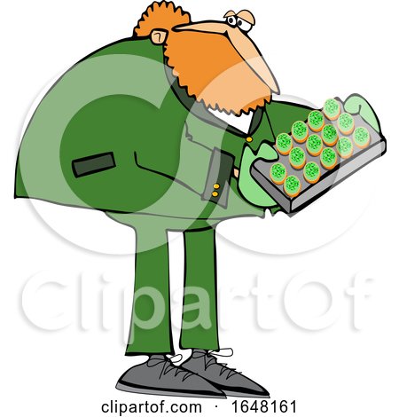 Cartoon St Patricks Day Leprechaun Holdinga Tray of Cookies or Cakes by djart