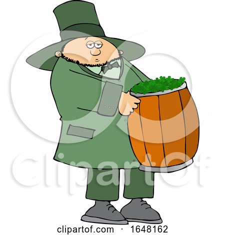 Cartoon St Patricks Day Leprechaun Carrying a Barrel of Shamrocks by djart