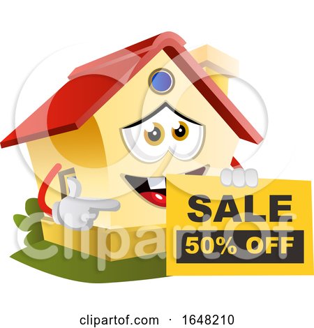 Home Mascot Character Holding a Sale Sign by Morphart Creations