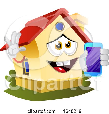 Home Mascot Character Holding a Cell Phone by Morphart Creations
