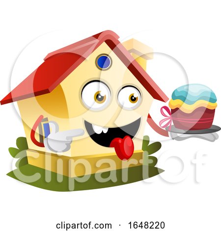 Home Mascot Character Holding a Cake by Morphart Creations