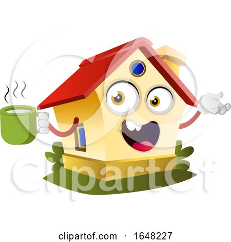 Home Mascot Character Holding a Coffee Cup by Morphart Creations