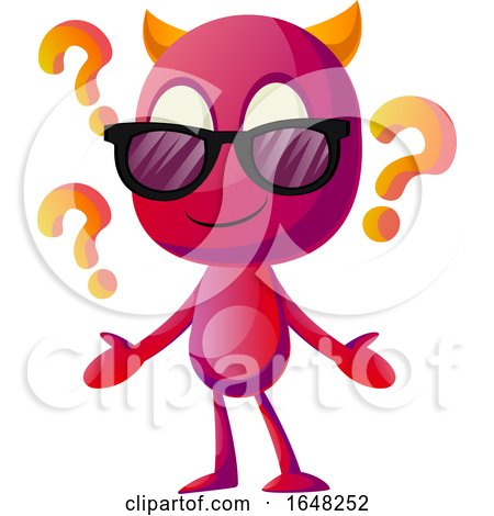Devil Mascot Character with Question Marks and Sunglasses by Morphart Creations