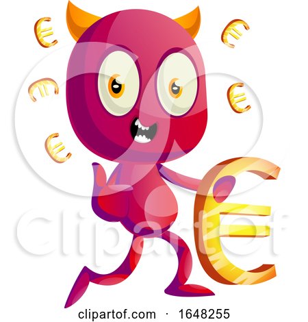 Devil Mascot Character Holding a Euro Symbol by Morphart Creations