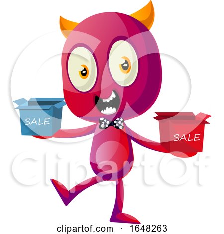 Devil Mascot Character Holding Sales Boxes by Morphart Creations