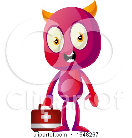 Devil Mascot Character Holding a First Aid Kit by Morphart Creations