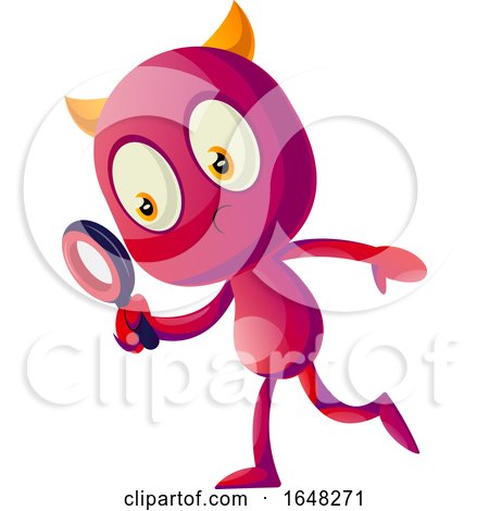 Devil Mascot Character Using a Magnifying Glass by Morphart Creations