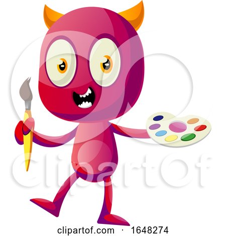 Devil Mascot Character Holding a Paintbrush and Palette by Morphart Creations