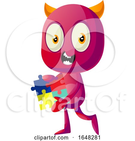 Devil Mascot Character Holding a Puzzle by Morphart Creations