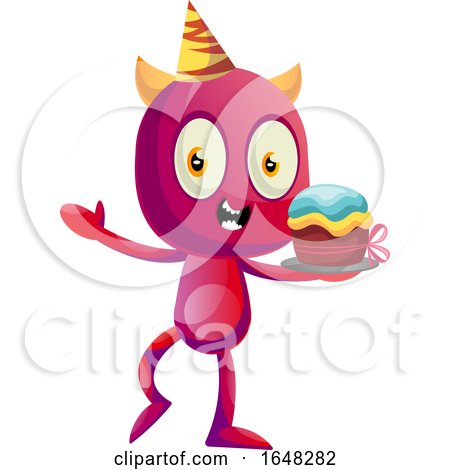Devil Mascot Character Holding a Birthday Cake by Morphart Creations