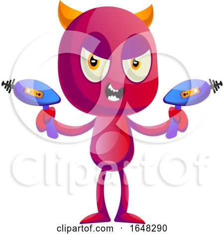 Devil Mascot Character Holding Ray Guns by Morphart Creations