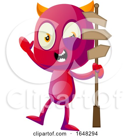 Devil Mascot Character Holding a Sign Post by Morphart Creations