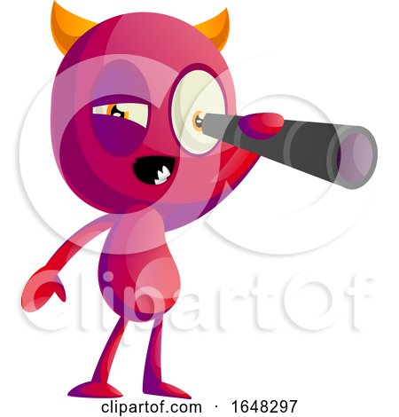 Devil Mascot Character Using a Spyglass by Morphart Creations