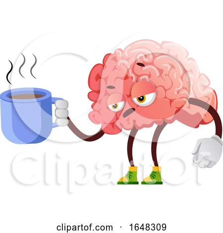 Brain Character Mascot Holding a Coffee Cup by Morphart Creations