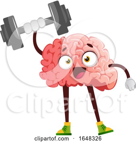 Brain Character Mascot Holding up a Dumbbell by Morphart Creations