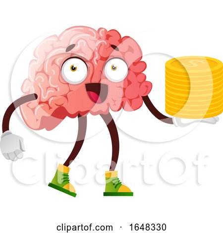 Brain Character Mascot Holding Gold Coins by Morphart Creations