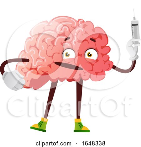 Brain Character Mascot Holding a Syringe by Morphart Creations