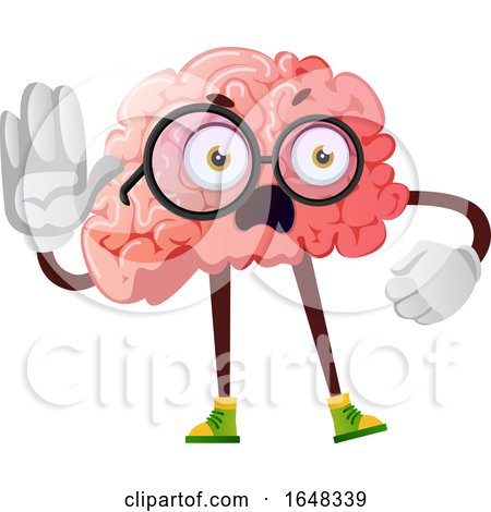 Teacher Brain Character Mascot Holding a Hand up by Morphart Creations