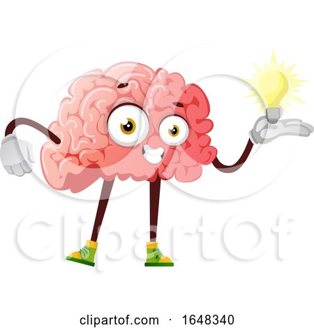 Brain Character Mascot Holding an Idea Light Bulb by Morphart Creations
