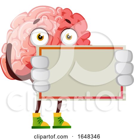 Brain Character Mascot Holding a Blank Sign by Morphart Creations