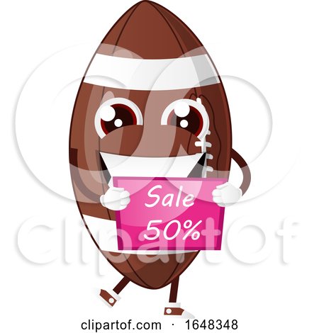 Cartoon American Football Mascot Character Holding a Sale Sign by Morphart Creations