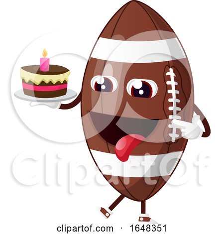 Cartoon American Football Mascot Character Holding a Birthday Cake by Morphart Creations