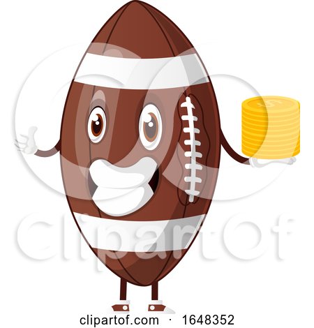 Cartoon American Football Mascot Character Holding Gold Coins by Morphart Creations