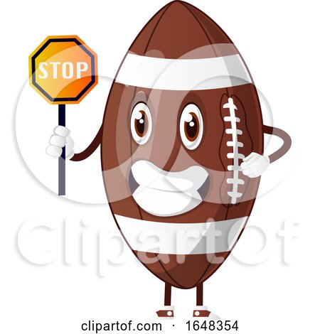 Cartoon American Football Mascot Character Holding a Stop Sign by Morphart Creations