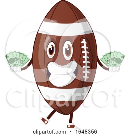 Cartoon American Football Mascot Character Holding Cash Money by Morphart Creations