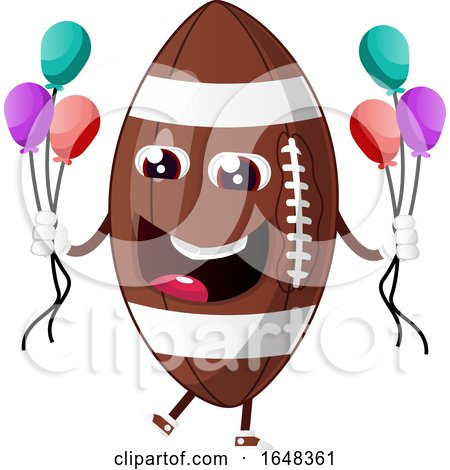 Cartoon American Football Mascot Character Holding Party Balloons by Morphart Creations