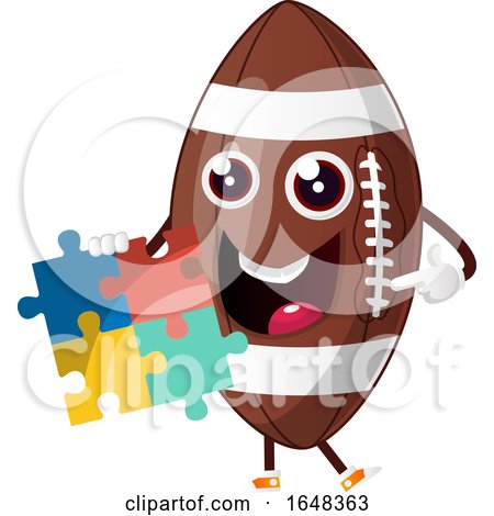 Cartoon American Football Mascot Character Holding a Jigsaw Puzzle by Morphart Creations