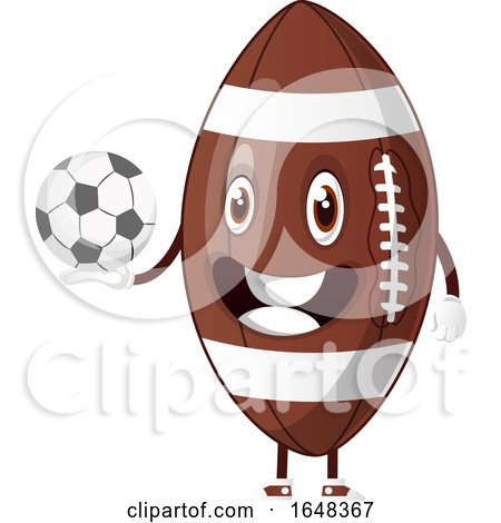 Cartoon American Football Mascot Character Holding a Soccer Ball by Morphart Creations